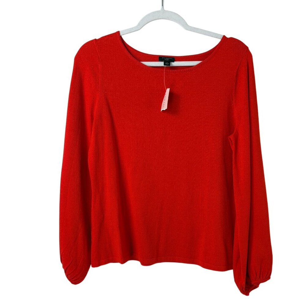 Ann Taylor Sweater Petite L‎ LP Orange Long Balloon Sleeve Pullover NWT